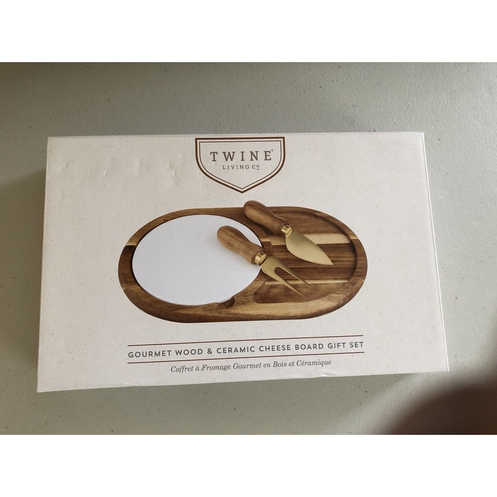 Gourmet Wood & Ceramic Cheese Board Gift Set New In Box By Twine Living Co